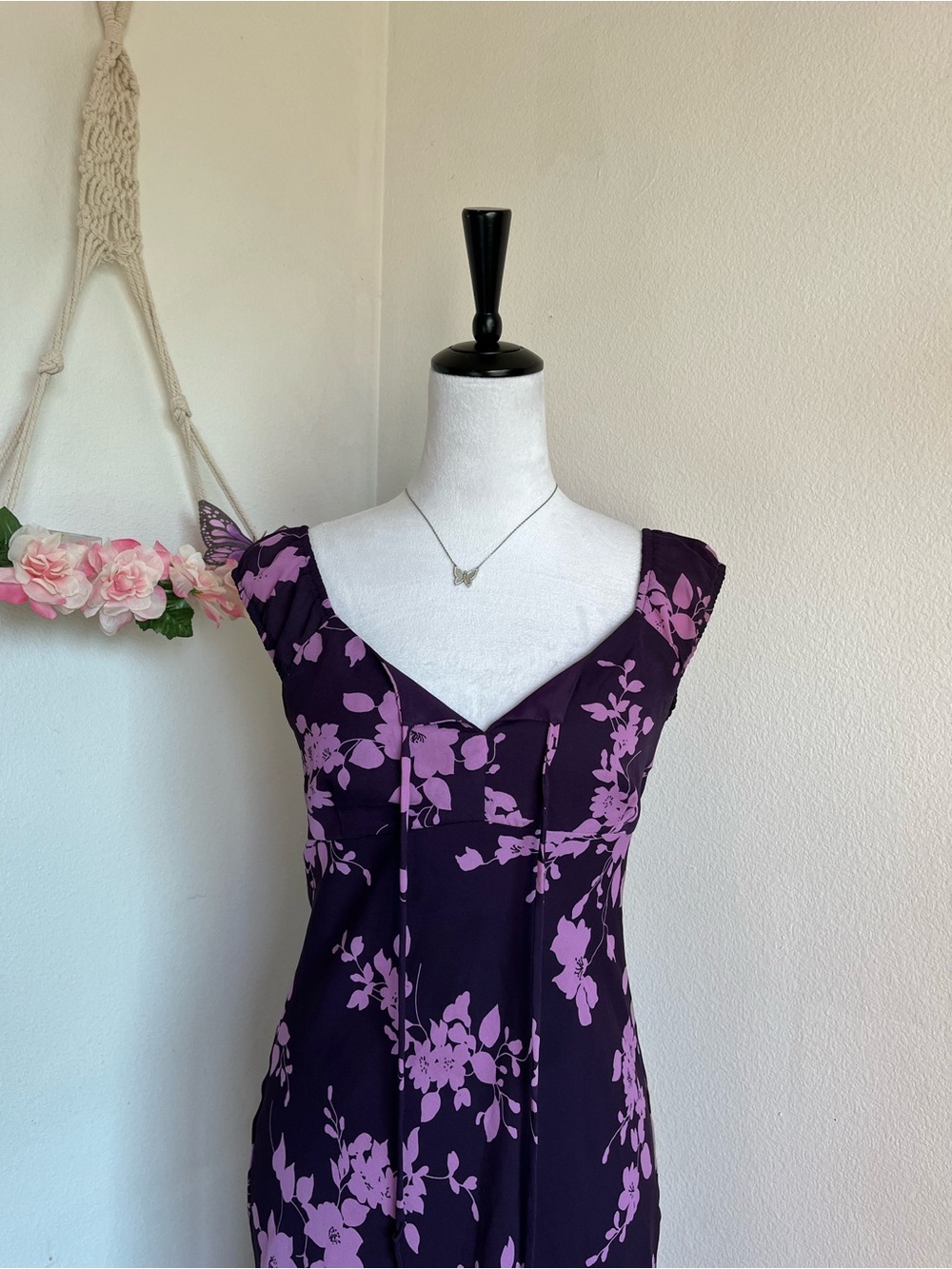 Y2K Charolette Russell Purple Floral Midi Dress size 3 - Picture 3 of 6